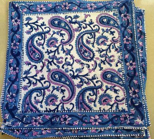 Set of 12 Indian woodblock cotton squares blue white violet