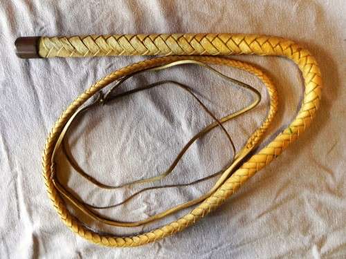 A PLAITED LEATHER BULLWHIP