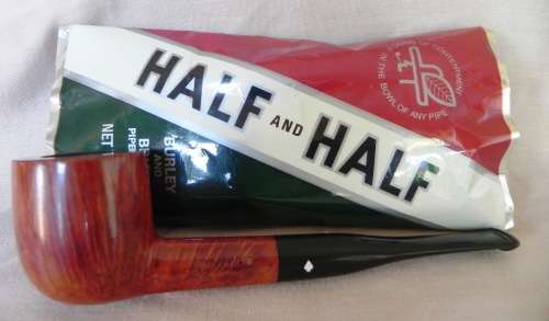 COLLECTIBLE SMOKING PIPE: DR GRABOW HALF AND HALF WITH MATCHING UNOPENED HALF&HALF TOBACCO POUCH!!