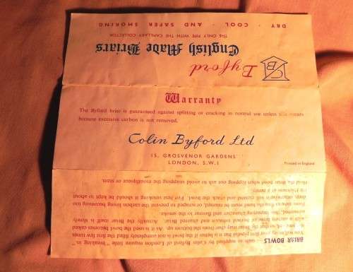 SMOKING PIPE :ORLIK BYFORD WITH MATCHING SOCK, BOX AND GUARANTEE/BOX INSERT