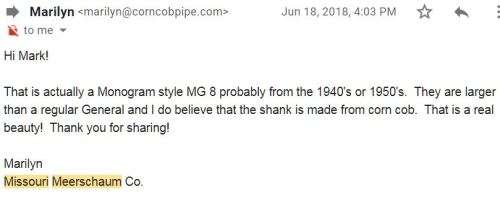 RARE COLLECTABLE (AND LARGE)  MISSOURI MEERSCHAUM GENERAL CORNCOB SMOKING PIPE (CIRCA1940-1950)