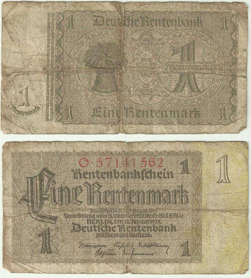 Deutsche Rentenbank 1923 - 1937 Rare Bank Note