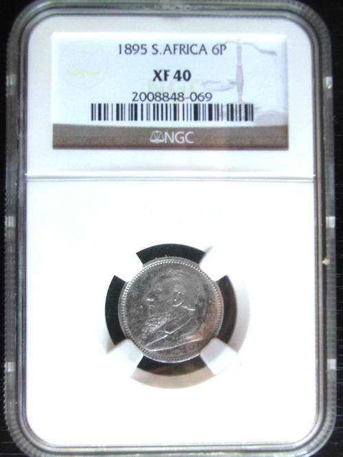 1895 SOUTH AFRICA 6P - GRADED NGC XF40 !!!!