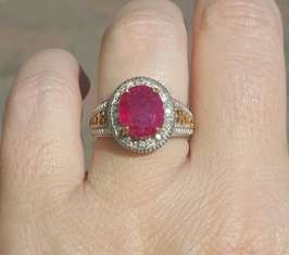 Genuine 3ct Ruby & Diamonds 9k Yellow & White Gold Ring