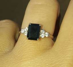 Genuine White & Black Saphires White Gold Ring