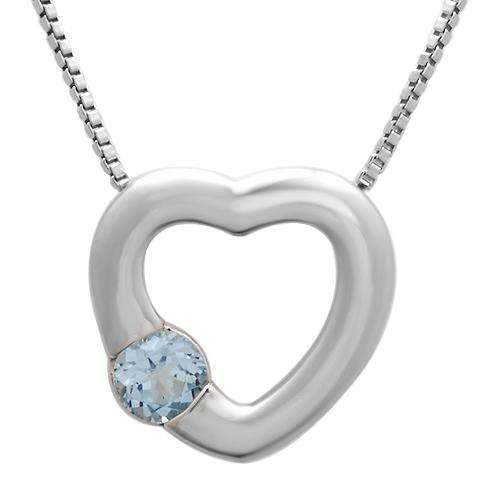Fashionable Brand New Heart Necklace With Genuine Aquamarine Sterling Silver