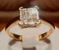 Solitaire Look - 9 Diamonds Pave Set 9k Yellow Gold Ring