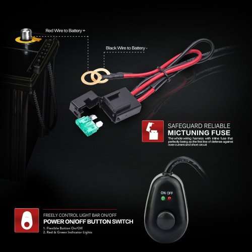 LED Light Bar Wiring Harness 40Amp Relay ON-OFF-Strobe Remote Control Switch(2Lead 12ft)