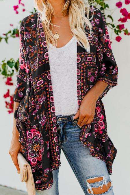 Black Floral Kimono