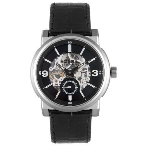 Fossil Mens ME3003 20-Jewel Automatic Stainless Steel Skeleton Leather Strap Watch