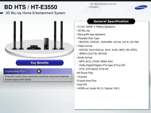 HT-E3550 5.1ch 3D Blu-ray Home Entertainment System - Practically Brand New - Selling At Half Price