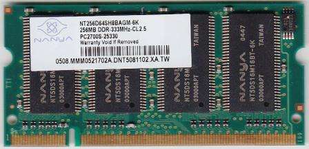 Nanya 256MB PC2700 DDR-333MHz non-ECC Unbuffered CL2.5 200-Pin SoDimm Memory Module
