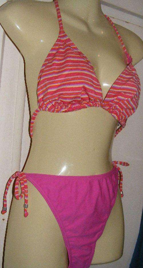 SALE!!!!! GORGEOUS CERISE STRIPED IMPORTED TANGA (40)