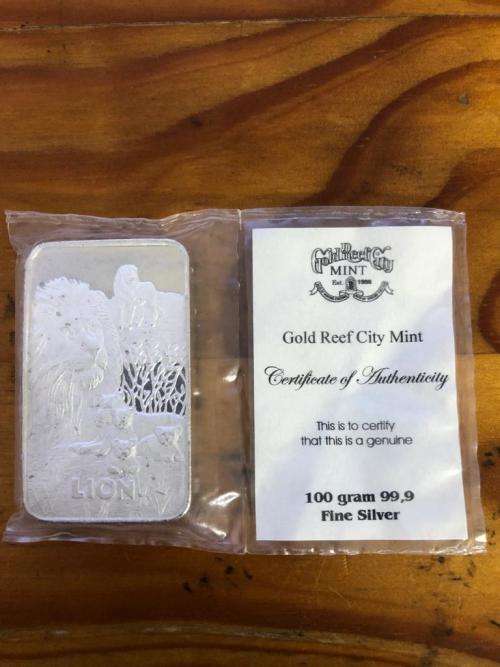 SILVER BULLION BAR 99.9 FINE SILVER (100 GRAMS)  LION SERIES