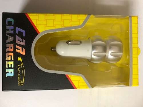 CAR CHARGER WITH DOUBLE USB PORTS (SILVER and WHITE)