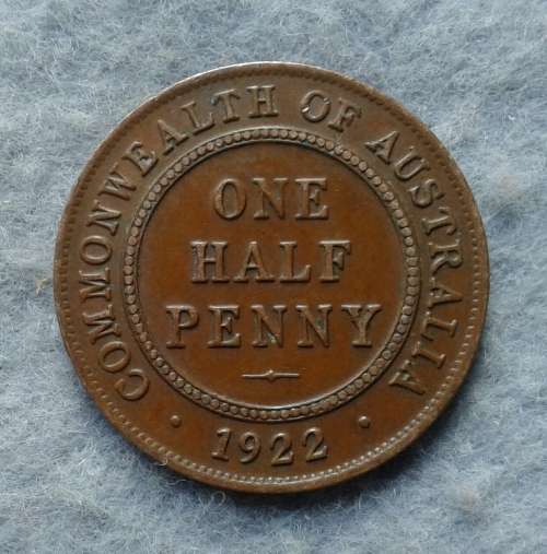 1922 AUSTRALIA 1/2 PENNY VF-EF