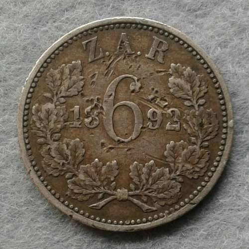 1892 ZAR 6 PENCE : LOW MINTAGE