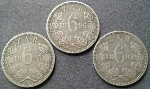 1895 , 96 & 97 ZAR 6 PENCE TRIO