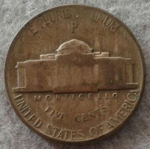 1944 US WAR ISSUE FIVE CENT : SILVER (P)