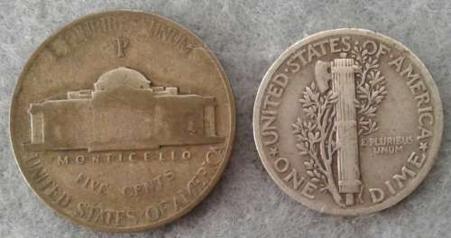 1943 USA DIME & WAR SILVER FIVE CENT (P)
