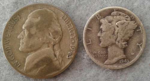 1943 USA DIME & WAR SILVER FIVE CENT (P)