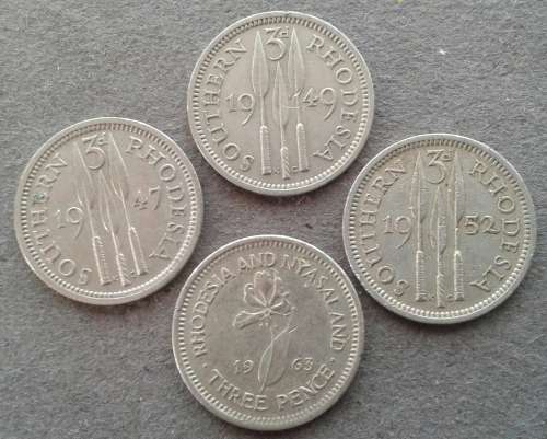 1947 : 49 ,52 & 63 RHODESIA 3 PENCE LOT