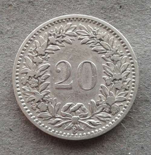 1899 SWITZERLAND 20 RAPPEN : MINTAGE 500 000 : NGC XF=$36 = R500+