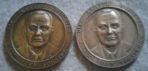 1948 -1968 NATIONAL PARTY : JOHN VORSTER SILVER & BRONZE MEDALLION