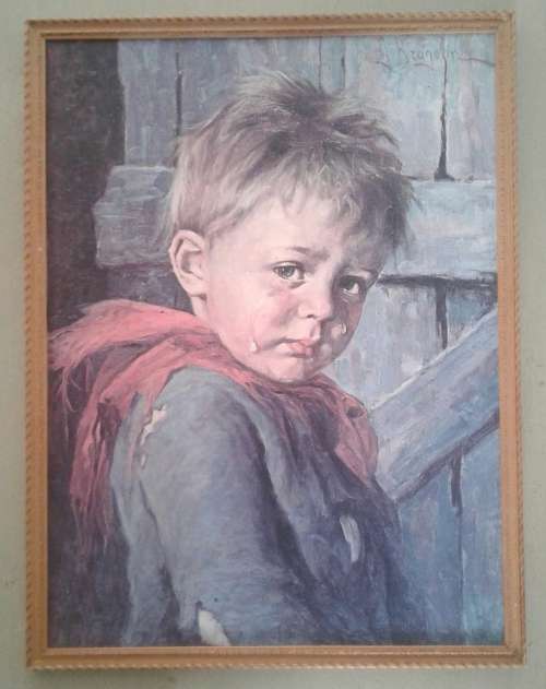 VINTAGE  BRAGOLIN  CRYING GYPSY BOY : 28,5 X 38,5 CM