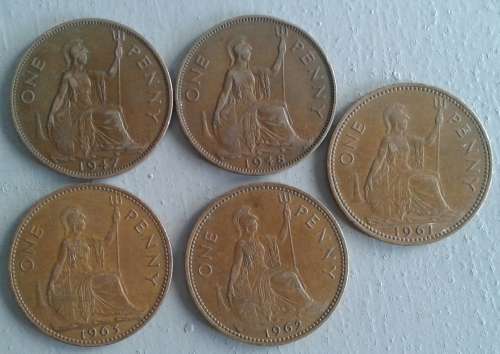 1947 - 1963 G.BRIT ONE PENNY LOT : X 5