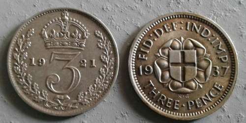 1921 & 1937 G.BRIT THREE PENCE PAIR : HIGH GRADE