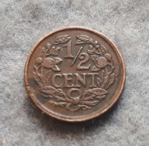 1928 NETHERLANDS 1/2 CENT : SEAHORSE PRIVY MARK : UTRECHT