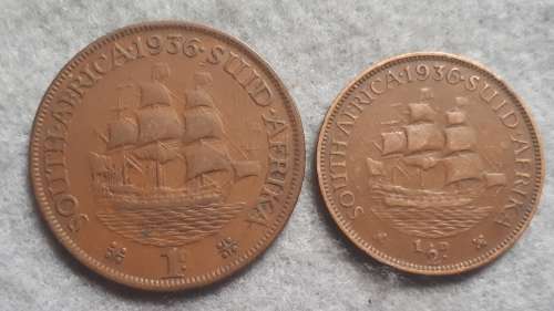 1936 SA UNION 1/2 and 1 PENNY PAIR