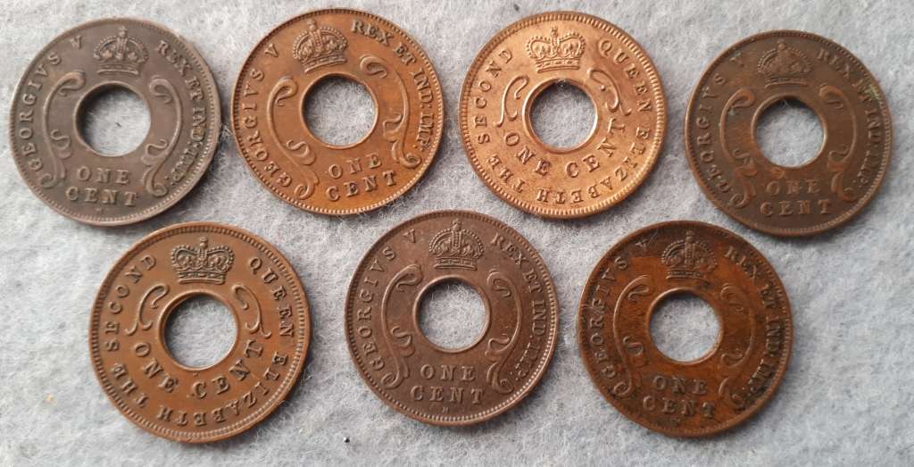7 X East Africa one cent collection
