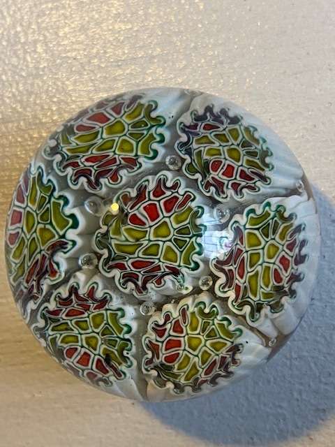 Vintage Murano Art glass paperweight, Mille Fiore - Green and Orange