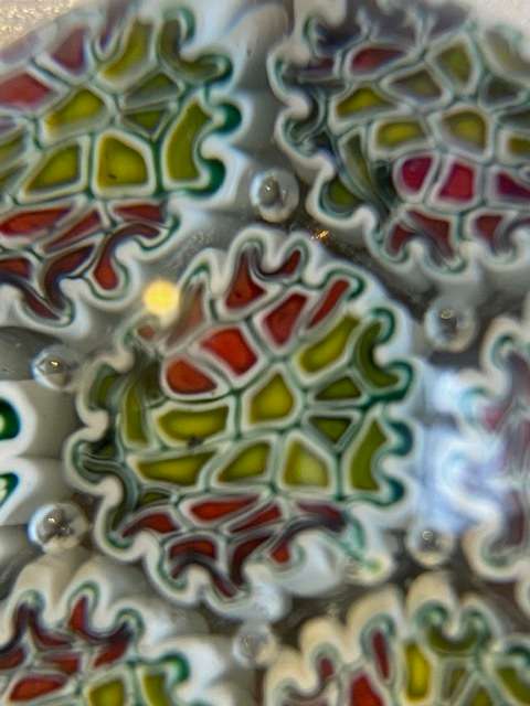 Vintage Murano Art glass paperweight, Mille Fiore - Green and Orange