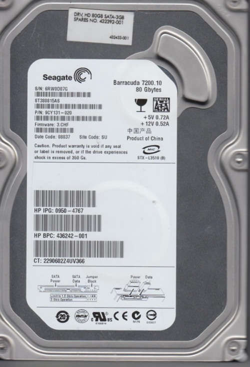 SEAGATE 80GB Hard Drive 3.5` (ST380815AS)