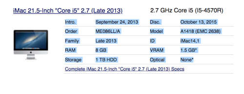 iMac 21.5-Inch `Core i5` 2.7 (Late 2013) ***Repair Center Clearance Sale***