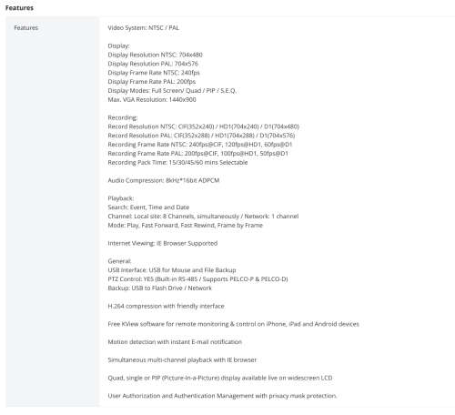 Kguard 8 Channel H.264 CCTV DVR Recorder