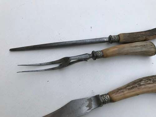 Vintage Meat Carving Set - Bone carved handle - see pics - beautiful