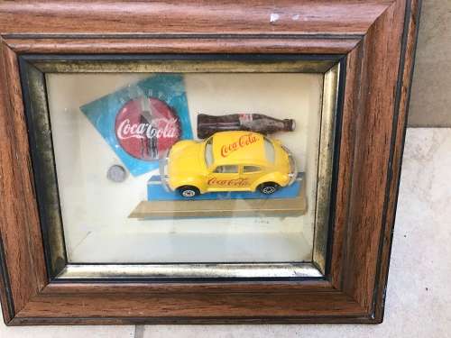 Nice Coca Cola and Beetle boxed frame for the bar or mancave - just needs a good clean