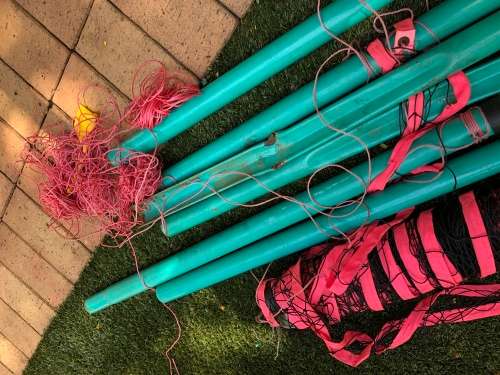 Beach volleyball net and polls