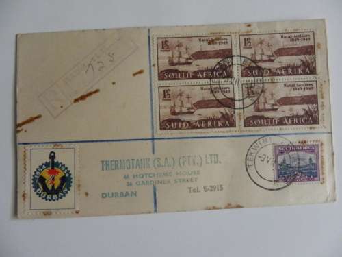 Union (1949) - Landing of Natal Settlers FDC with block of 4 Stamps