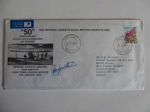 RSA (1982) - 50th Anniversary of south Africa to England Air Service signed by Pilot.