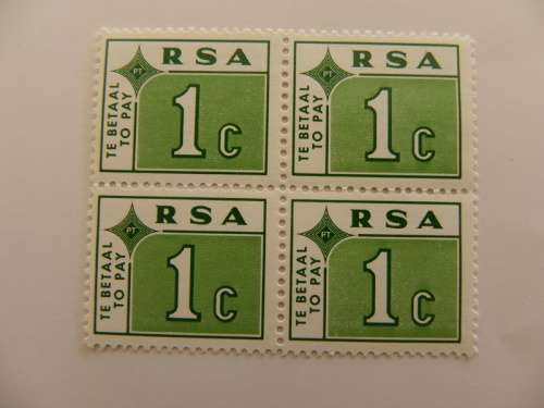 RSA (1972) - 1c Postage Due Mint Block of 4 Stamps