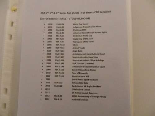 RSA 6th, 7th & 8th Series Full Sheets CTO Cancelled (SACC @ R1,000-00)