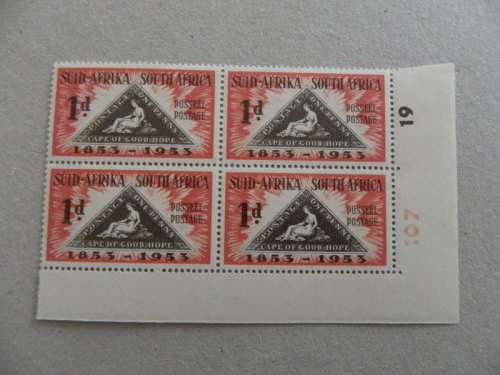 Union (1953) -  Centenary of Cape Triangle 1d Mint Control Block #107 19