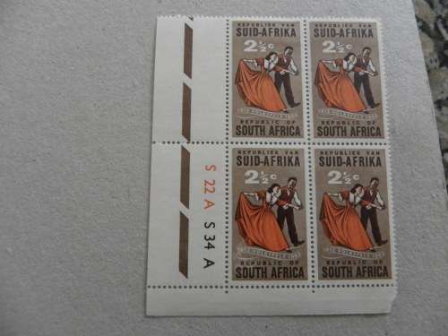 RSA (1962) -  50th Anniversary of "Volkspele" 2 1/2 c  Mint Control Block # S 22 A S 34 A