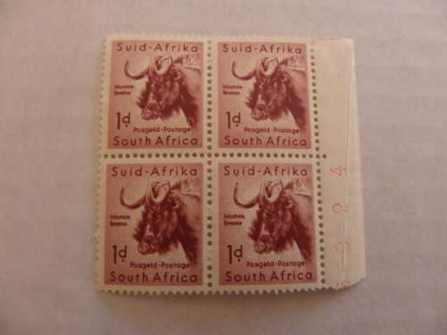 Union (1954) -  Animal Definitive Series 1d Mint Block