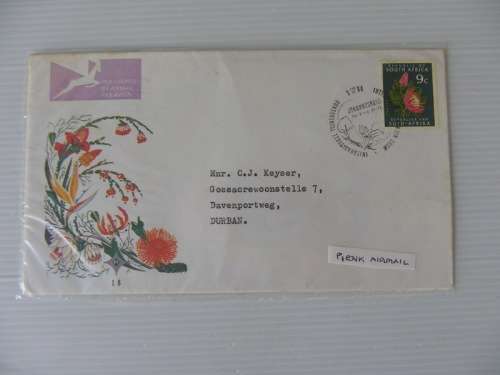Variety : RSA 1.18 (1971) - International Garden Show FDC with Pink Airmail Tag